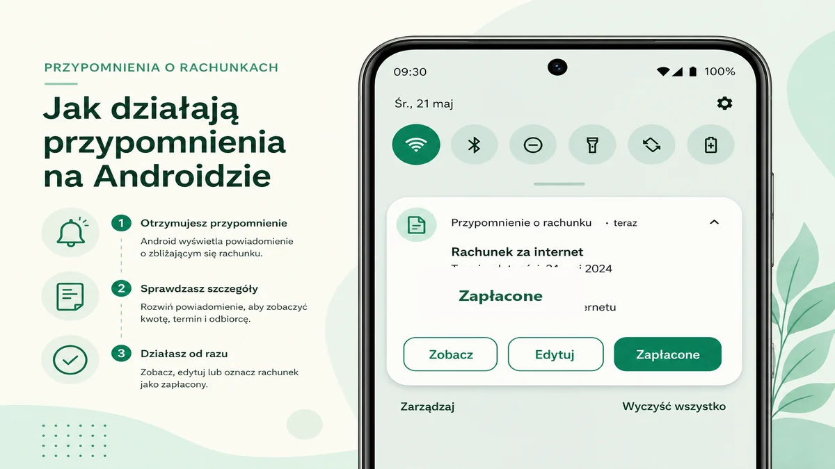 Powiadomienie o rachunku z akcjami Zobacz, Edytuj i Zapłacone.