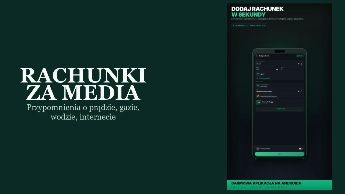 Formularz Dodaj rachunek w Smart Bill Reminder z wpisem Internet w kategorii Media.