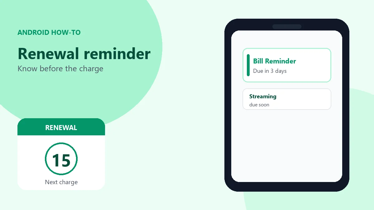 Calendar with a circled renewal date next to a phone showing a bill due-date reminder.